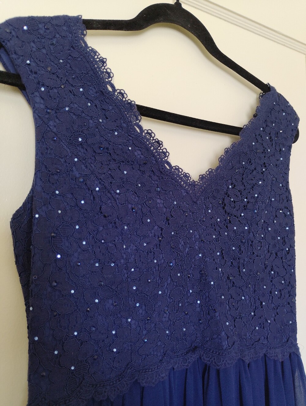 Ever-Pretty Navy Rhinestone V-Neck Evening Gown Rhinestone Accent
